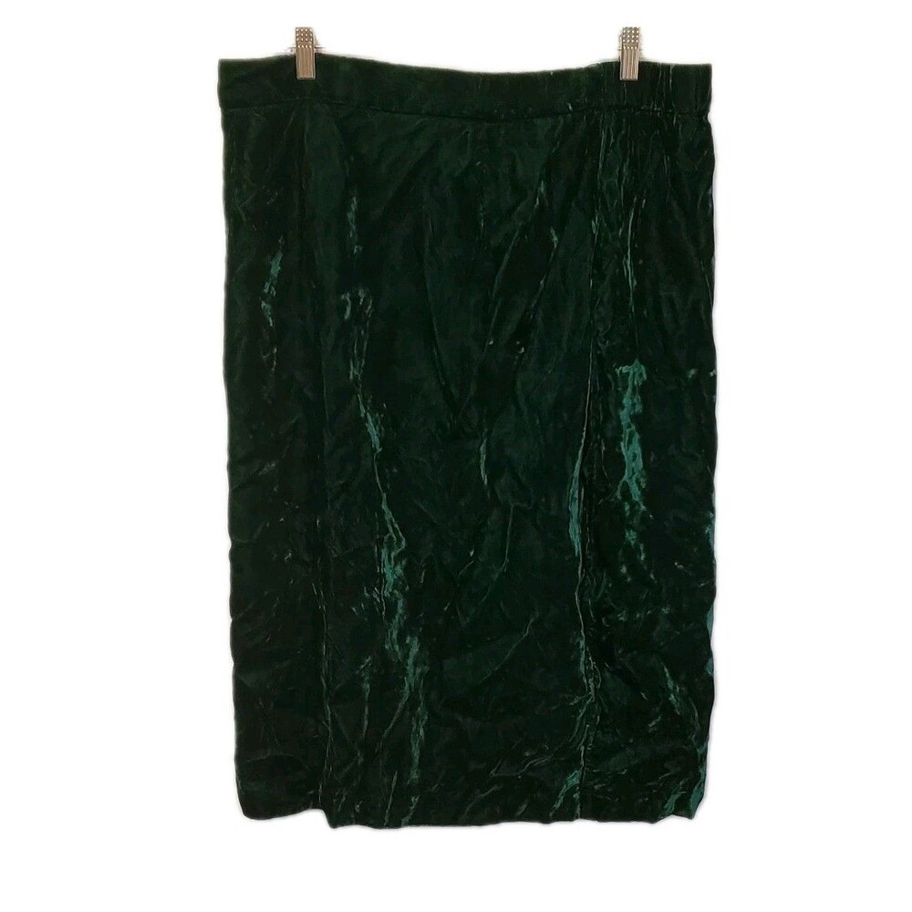 Vintage Diana Hartman Crushed Velvet Emerald Green Pencil Skirt 36 in waist